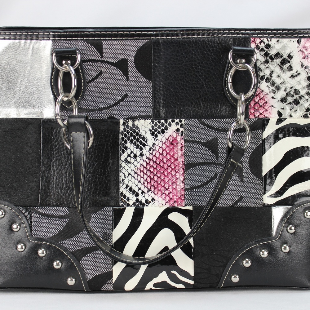 Black and Pink Zebra Print Studded Womens Purse